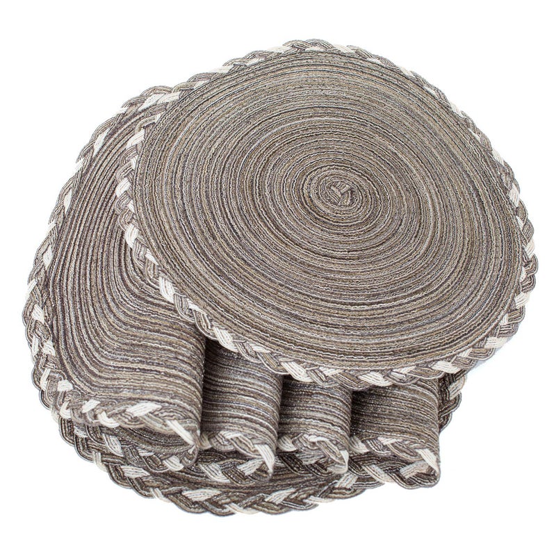 SHACOS Round Placemats Set of 6 Braided Glitter Round Table Placemats 15 inch for Wedding Holiday Party (Multicolor - Light Coffee, 6) - Image 5